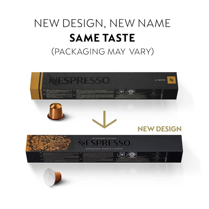 Pack de 50 Cápsulas de Café Nespresso Volluto (antes Livanto). Café 100% Arábica para sistema Original. Tueste ligero con notas dulces y afrutadas, intensidad 4. Nespresso - pack