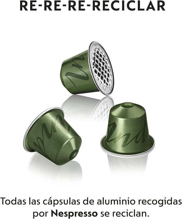 Pack de 50 cápsulas de café Nespresso Volluto. Espresso de tueste ligero con un perfil dulce y afrutado, y notas a galleta. Intensidad suave (4/13). Nespresso - lateral