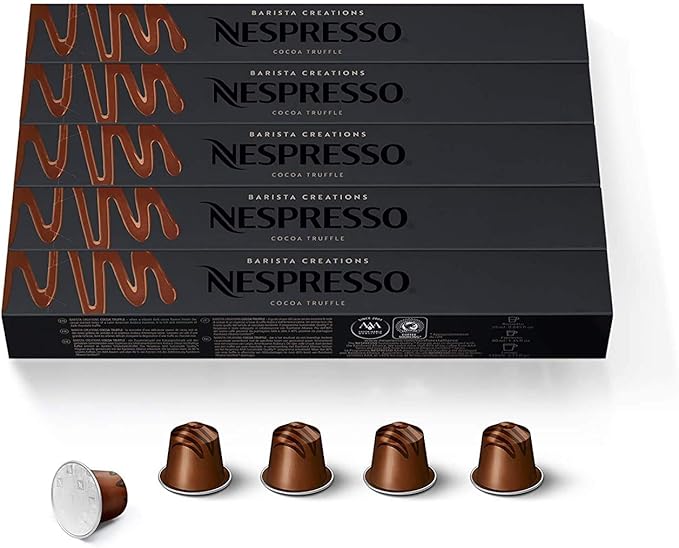 Pack de 50 cápsulas Nespresso Barista Creations Cocoa Truffle. Un café aromatizado con el sabor del chocolate negro y la trufa, sobre una base de espresso suave. Nespresso - detalle