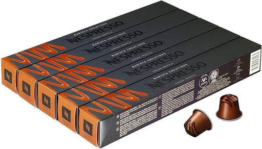 Pack de 50 cápsulas Nespresso Barista Creations Cocoa Truffle. Un café aromatizado con el sabor del chocolate negro y la trufa, sobre una base de espresso suave. Nespresso - pack