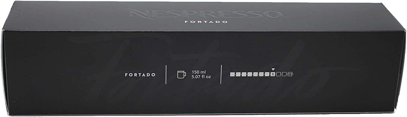 Pack de 50 cápsulas Nespresso Vertuo Fortado. Café intenso (8/13) para Gran Lungo (150 ml) con un perfil de sabor rico en notas de cacao y madera de roble. Nespresso - pack