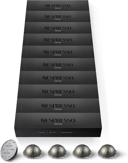 Pack Familiar 100 cápsulas Nespresso Vertuo Fortado. Café Gran Lungo (150ml) de intensidad 8, ideal para los amantes del café con cuerpo y notas a cacao. Nespresso - frontal