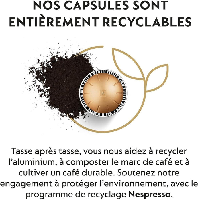Pack Grande 60 Cápsulas Nespresso Vertuo Melozio. Tu café favorito, suave y equilibrado para taza de 230ml, en un formato más grande para no quedarte nunca sin él. Nespresso - uso