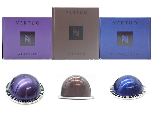 Pack Surtido 30 Cápsulas Nespresso Vertuo Selección Intensa. Descubre Altissio, Intenso y Diavolitto. Cafés espresso y para taza grande llenos de carácter y potencia. Nespresso - frontal