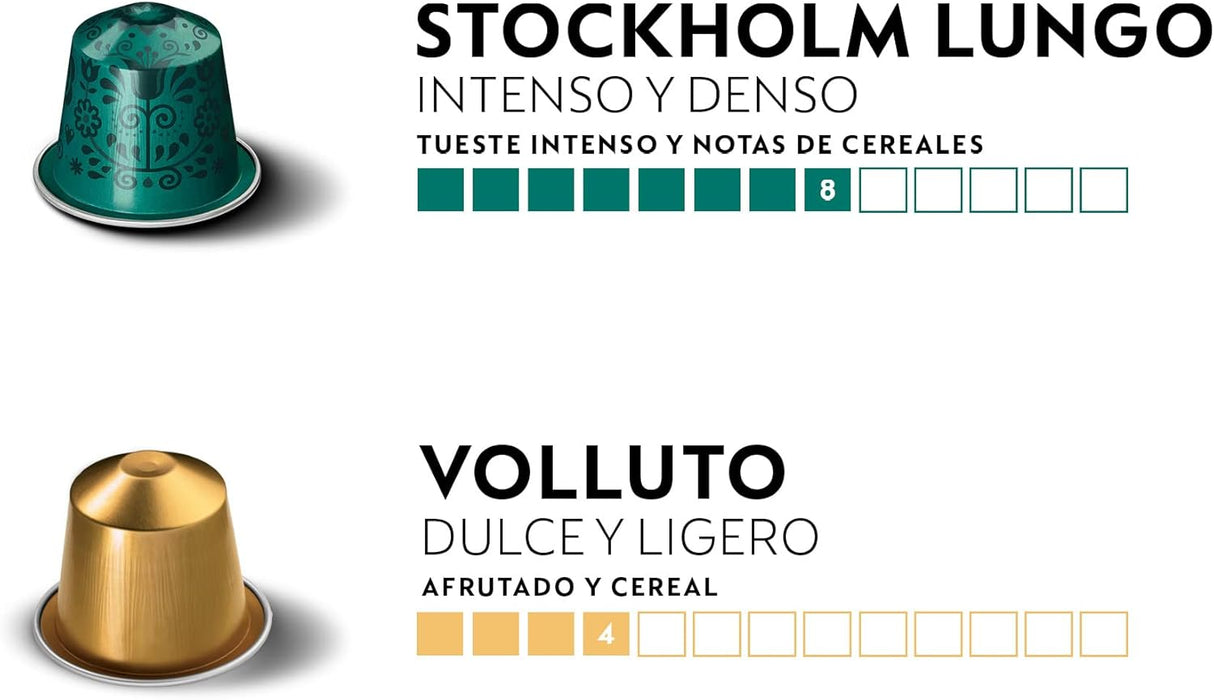 Pack Surtido de 50 Cápsulas de Café Nespresso Original. Incluye 5 variedades de tuestes variados: Roma, Ristretto, Arpeggio, Volluto y Stockholm Lungo. Nespresso - detalle