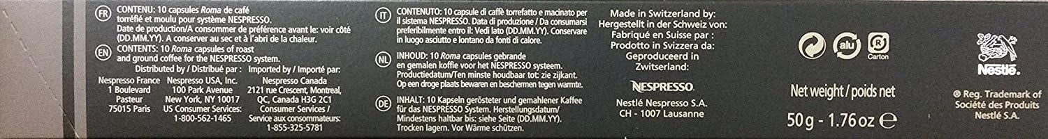 Pack Surtido de 50 Cápsulas Nespresso Original con 5 variedades de café Espresso. Incluye Arpeggio, Roma, Livanto, Capriccio y Volluto para cafeteras Nespresso Original. Nespresso - detalle
