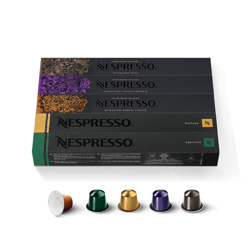 Pack Surtido de 50 Cápsulas Nespresso Original con 5 variedades de café Espresso. Incluye Arpeggio, Roma, Livanto, Capriccio y Volluto para cafeteras Nespresso Original. Nespresso - frontal