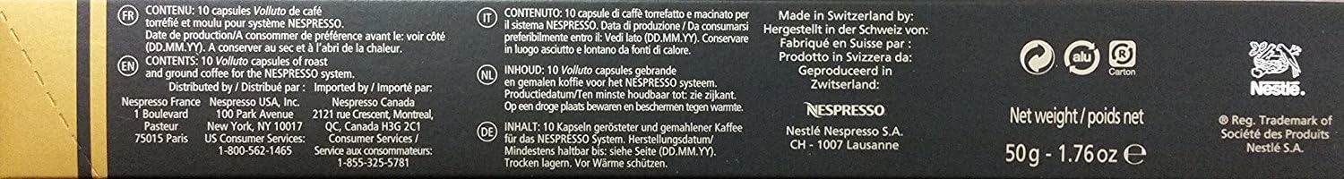 Pack Surtido de 50 Cápsulas Nespresso Original con 5 variedades de café Espresso. Incluye Arpeggio, Roma, Livanto, Capriccio y Volluto para cafeteras Nespresso Original. Nespresso - ingredientes