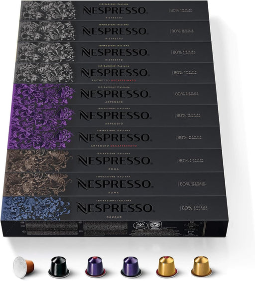 Pack Surtido Intenso Nespresso Original 100 Cápsulas con y sin Cafeína. Incluye Ristretto, Arpeggio, Roma, Kazaar y versiones Descafeinadas. Nespresso - frontal