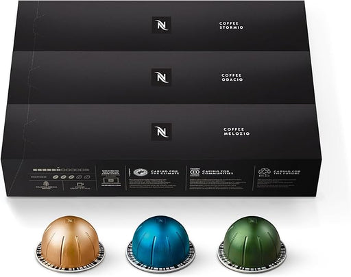 Pack Surtido Nespresso Vertuo de 30 cápsulas. Descubre 3 variedades para taza Mug (230ml): 10 Stormio (Int. 8), 10 Odacio (Int. 7) y 10 Melozio (Int. 6). El regalo ideal. Nespresso - frontal