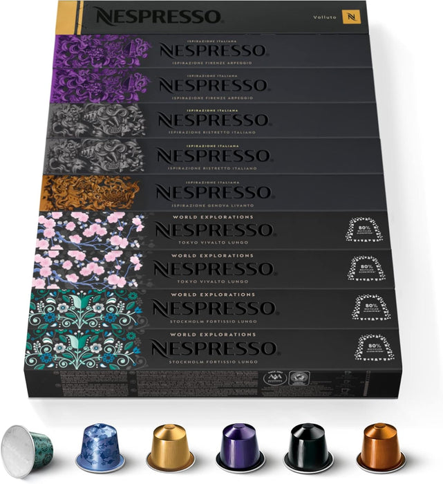 Selección de los Favoritos Nespresso Original, pack de 100 cápsulas. Una colección con los cafés Espresso y Lungo más icónicos: Ristretto, Arpeggio y más. Nespresso - extra