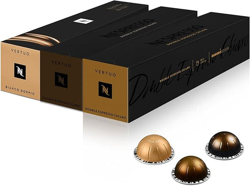 Selección para Leche Nespresso Vertuo, pack de 30 cápsulas. Incluye Bianco Doppio, Scuro y Chiaro, cafés diseñados para crear recetas de barista en casa. Nespresso - frontal