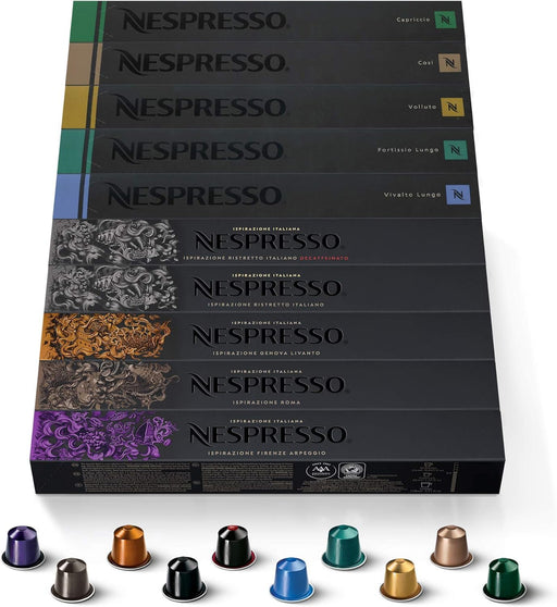 Surtido de 100 Cápsulas de Café Nespresso Original. Un pack mixto con 10 variedades de espresso y lungo para descubrir tu favorito. Compatible con cafeteras Nespresso Original. Nespresso - frontal