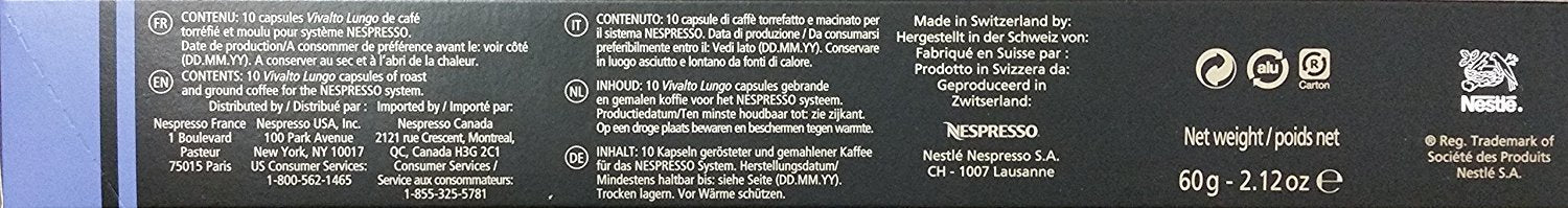 Surtido de 50 Cápsulas de Café Nespresso Original. Pack de degustación con 5 variedades de cafés Lungo y Ristretto: Vienna Lungo, Tokyo Lungo, Ethiopia, Ristretto y Stockholm Lungo. Nespresso - detalle
