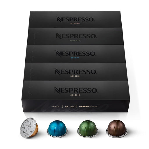 Surtido Nespresso Vertuo Signature 50 Cápsulas para Taza Mug (230ml). Selección de cafés de tueste medio a oscuro, incluyendo Melozio, Odacio, Stormio e Intenso para máquinas de café Vertuo. Nespresso - frontal
