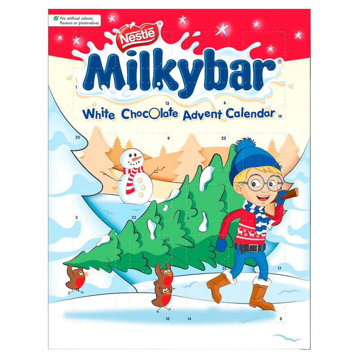 Milkybar Calendario de Adviento con 24 figuras de chocolate blanco (85g). La cuenta atrás más dulce y cremosa para los niños, elaborada con ingredientes naturales. Nestlé - detalle
