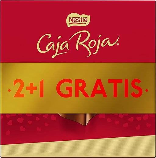 Nestlé Caja Roja, lote de 3 estuches de 100g de bombones de chocolate con leche. El surtido ideal para regalar, fabricado con leche fresca y cacao de cultivo sostenible. Nestlé - frontal