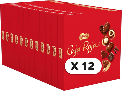 Nestlé Caja Roja, pack ahorro de 12 estuches de bombones de 100g (1.2Kg). El surtido de chocolate ideal para tener siempre un detalle, con cacao 100% sostenible. Nestlé - frontal