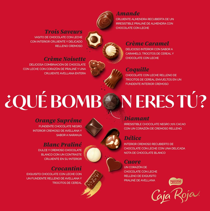 Nestlé Caja Roja, pack ahorro de 12 estuches de bombones de 100g (1.2Kg). El surtido de chocolate ideal para tener siempre un detalle, con cacao 100% sostenible. Nestlé - uso