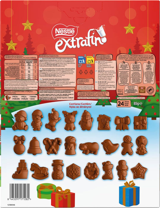 Nestlé Extrafino Calendario de Adviento con 24 figuritas de chocolate con leche (85g). La cuenta atrás más divertida para niños con cacao de cultivo sostenible. Nestlé - detalle
