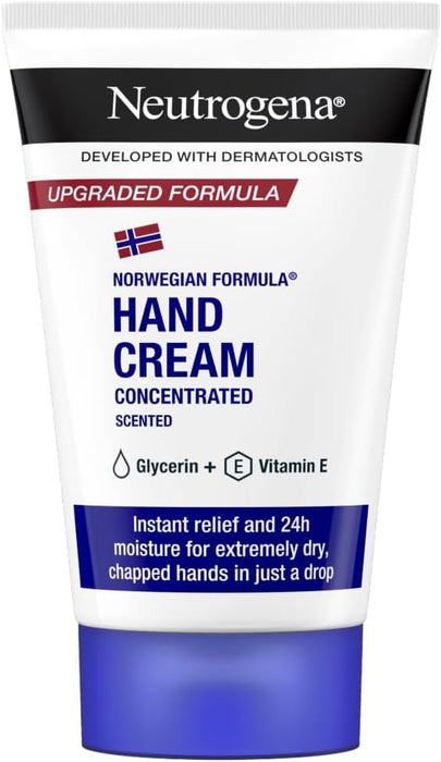 Crema de Manos Concentrada Neutrogena con Perfume (50 ml). La icónica crema reparadora con Fórmula Noruega, glicerina y vitamina E para el alivio inmediato de manos secas y agrietadas. Neutrogena - frontal