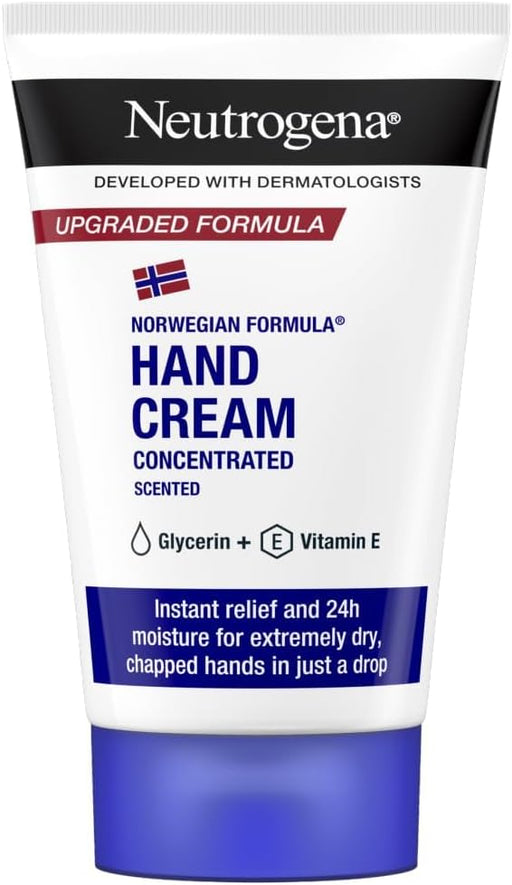 Crema de Manos Concentrada Neutrogena con Perfume (50 ml). La icónica crema reparadora con Fórmula Noruega, glicerina y vitamina E para el alivio inmediato de manos secas y agrietadas. Neutrogena - frontal