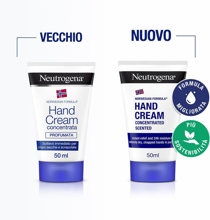 Crema de Manos Concentrada Neutrogena con Perfume (50 ml). La icónica crema reparadora con Fórmula Noruega, glicerina y vitamina E para el alivio inmediato de manos secas y agrietadas. Neutrogena - uso