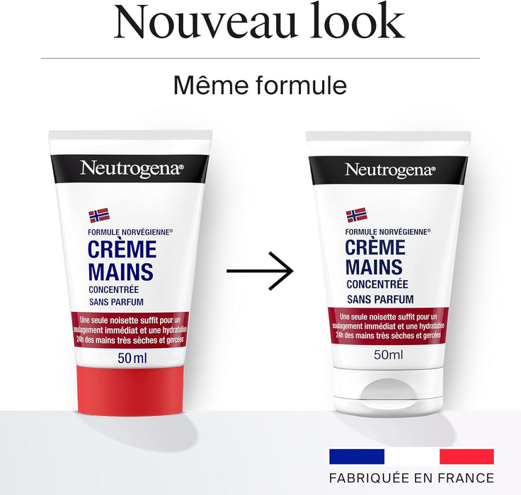 Crema de Manos Concentrada Neutrogena Sin Perfume (50 ml). La Fórmula Noruega para pieles sensibles, con Glicerina y Vitamina E, que repara las manos secas y agrietadas. Neutrogena - detalle