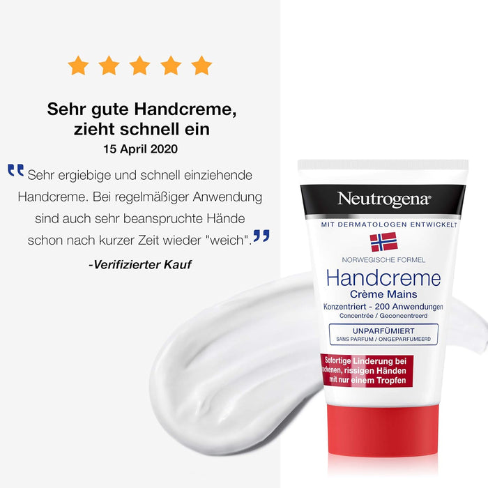 Crema de Manos Concentrada Neutrogena Sin Perfume (50 ml). La Fórmula Noruega para pieles sensibles, con Glicerina y Vitamina E, que repara las manos secas y agrietadas. Neutrogena - zoom