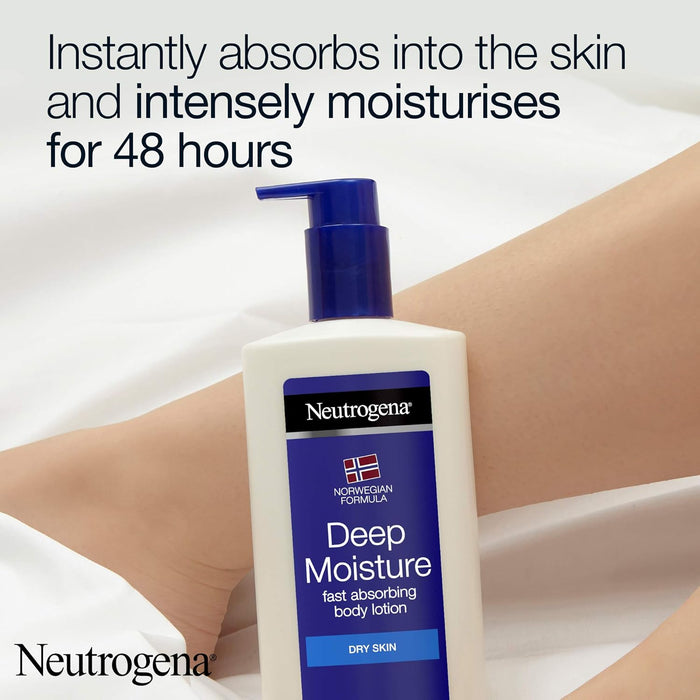 Leche Corporal Hidratación Profunda Neutrogena para Piel Seca (250 ml). Una loción de absorción rápida que hidrata la piel hasta 10 capas de profundidad durante 24 horas. Neutrogena - pack