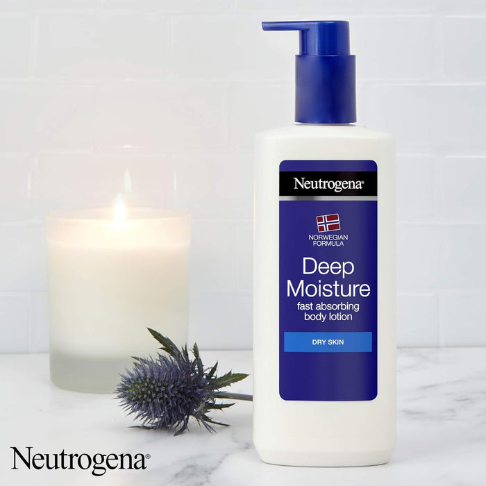 Leche Corporal Hidratación Profunda Neutrogena para Piel Seca (250 ml). Una loción de absorción rápida que hidrata la piel hasta 10 capas de profundidad durante 24 horas. Neutrogena - presentacion