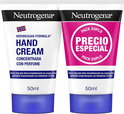 Neutrogena Duplo Crema de Manos Concentrada con Perfume (2x50ml). El tratamiento de reparación intensiva para manos secas y agrietadas, ahora en un pack ahorro de dos unidades. Neutrogena - frontal