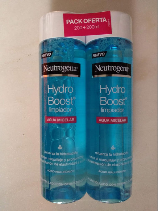 Neutrogena Hydro Boost Agua Micelar Limpiadora, Pack Duplo 2x200ml. Limpia, desmaquilla y aporta un extra de hidratación a tu piel en un solo gesto, incluso en pieles sensibles. Neutrogena - frontal
