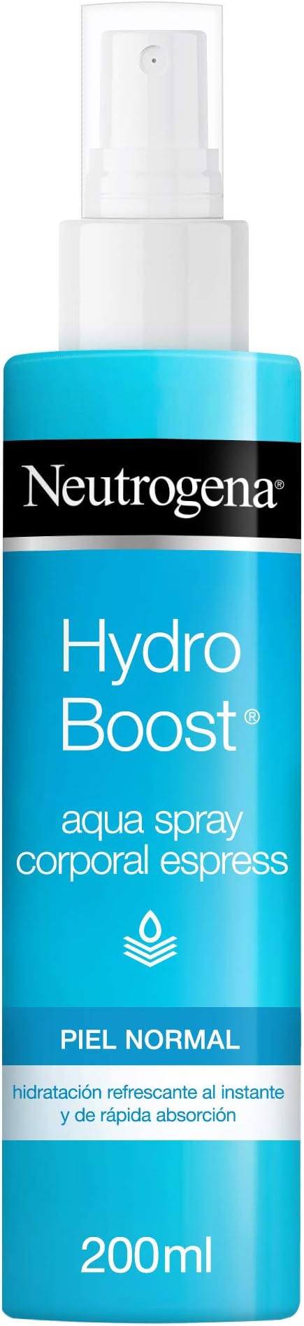 Neutrogena Hydro Boost Aqua Spray Corporal Express, 200ml. Hidratación facial avanzada ahora para tu cuerpo, con ácido hialurónico para una piel elástica y radiante al instante. Neutrogena - frontal