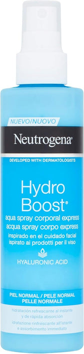 Neutrogena Hydro Boost Aqua Spray Corporal Express, 200ml. Hidratación facial avanzada ahora para tu cuerpo, con ácido hialurónico para una piel elástica y radiante al instante. Neutrogena - presentacion