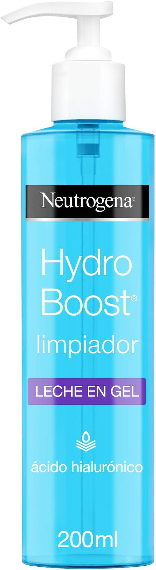 Neutrogena Hydro Boost Leche Limpiadora en Gel, 200ml. Un limpiador facial 2 en 1 que elimina el maquillaje y las impurezas a la vez que hidrata la piel gracias al ácido hialurónico. Neutrogena - frontal