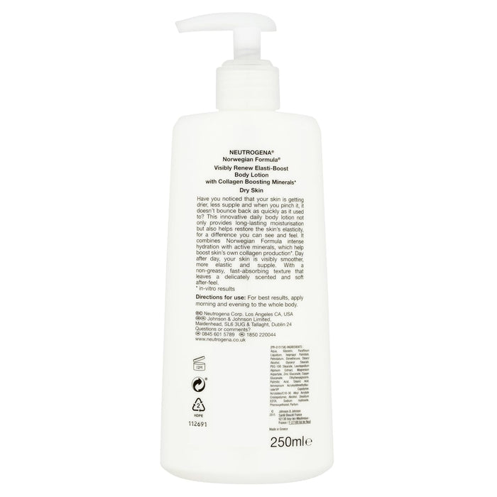 Neutrogena Visibly Renew Loción Corporal Elasticidad Intensa 250 ml. Hidratación profunda para piel seca que ayuda a mejorar la flexibilidad y el tono de la piel. Neutrogena - ingredientes