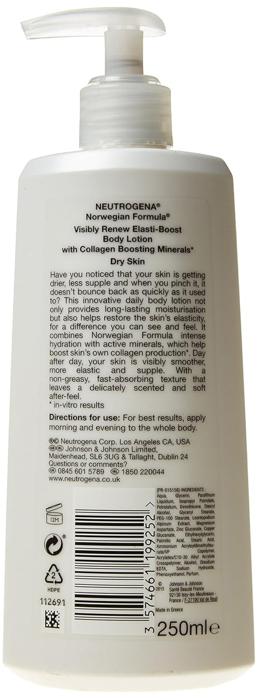 Neutrogena Visibly Renew Loción Corporal Elasticidad Intensa 250 ml. Hidratación profunda para piel seca que ayuda a mejorar la flexibilidad y el tono de la piel. Neutrogena - pack