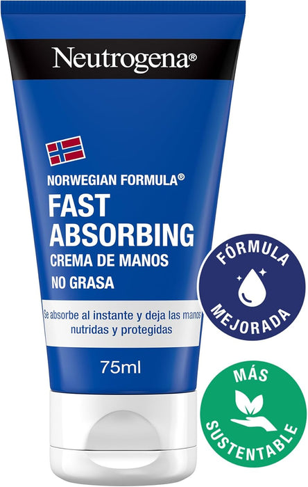 Pack Ahorro de 2 Cremas de Manos de Rápida Absorción Neutrogena (2x75ml). La crema reparadora no grasa ideal para el uso diario, ahora en un práctico pack doble. Neutrogena - lateral