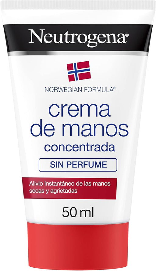 Pack de 2 Cremas de Manos Concentrada Sin Perfume de Neutrogena (2x50ml). El tratamiento reparador ideal para pieles sensibles, que alivia las manos secas y agrietadas. Neutrogena - frontal