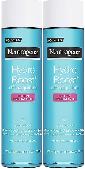 Pack de 2 Neutrogena Hydro Boost Loción Desmaquillante Hidratante 200ml. Gel de agua sin alcohol con Ácido Hialurónico, para una piel limpia, fresca y suave. Neutrogena - frontal