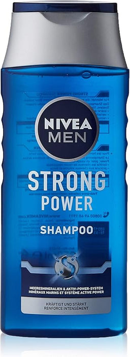 Champú NIVEA MEN Strong Power (250 ml). Un champú fortalecedor con minerales marinos y Active Power System para un cabello visiblemente más fuerte y con más volumen. Nivea - frontal
