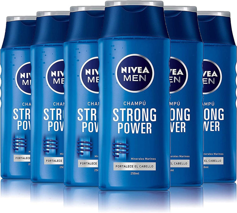 Champú NIVEA MEN Strong Power (250 ml). Un champú fortalecedor con minerales marinos y Active Power System para un cabello visiblemente más fuerte y con más volumen. Nivea - presentacion