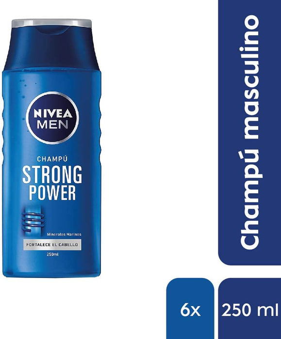Champú NIVEA MEN Strong Power (250 ml). Un champú fortalecedor con minerales marinos y Active Power System para un cabello visiblemente más fuerte y con más volumen. Nivea - zoom