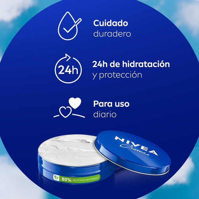 NIVEA Creme, Pack de 4 Latas de 150ml. La crema hidratante universal para toda la familia, con su icónica fragancia y fórmula que nutre y protege todo tipo de piel. Nivea - detalle