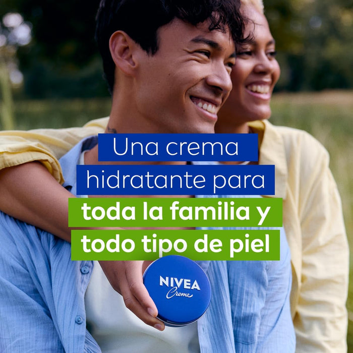 NIVEA Creme, Pack de 4 Latas de 150ml. La crema hidratante universal para toda la familia, con su icónica fragancia y fórmula que nutre y protege todo tipo de piel. Nivea - presentacion