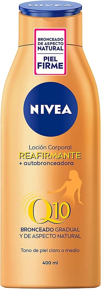 NIVEA Q10 Loción Corporal Reafirmante y Autobronceadora, 400ml. Consigue una piel visiblemente más firme en 10 días y un bronceado natural y gradual con esta loción 2 en 1. Nivea - frontal