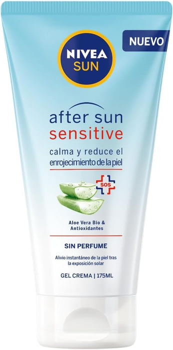 NIVEA SUN After Sun Sensitive Gel-Crema (175ml): Alivio inmediato para pieles sensibles y con alergia al sol, con Aloe Vera Bio que calma e hidrata durante 48h. Nivea - uso