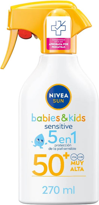NIVEA SUN Babies & Kids Sensitive Spray Solar FP50+ (270ml): Muy alta protección para la piel delicada de bebés (desde 6 meses) y niños, aprobada por pediatras. Nivea - extra