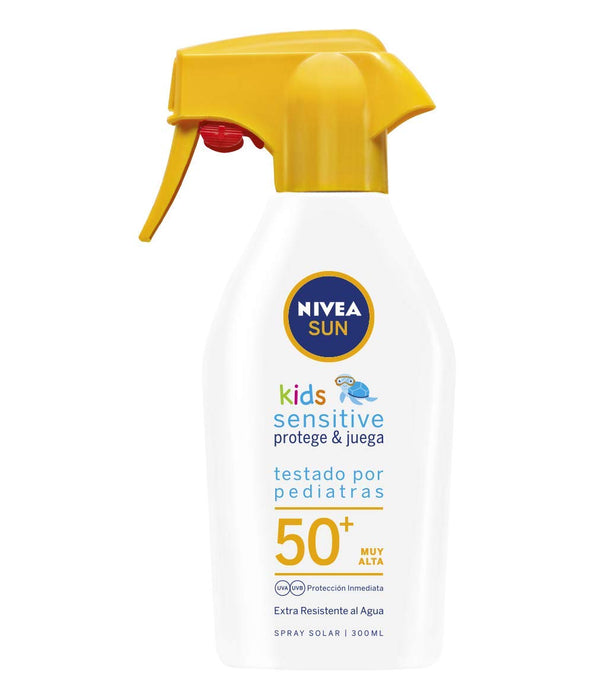 NIVEA SUN Kids Sensitive Protege & Juega Spray Solar FP50+ (300ml): Muy alta protección para la piel sensible de los niños, extra resistente al agua y en formato pistola. Nivea - ingredientes